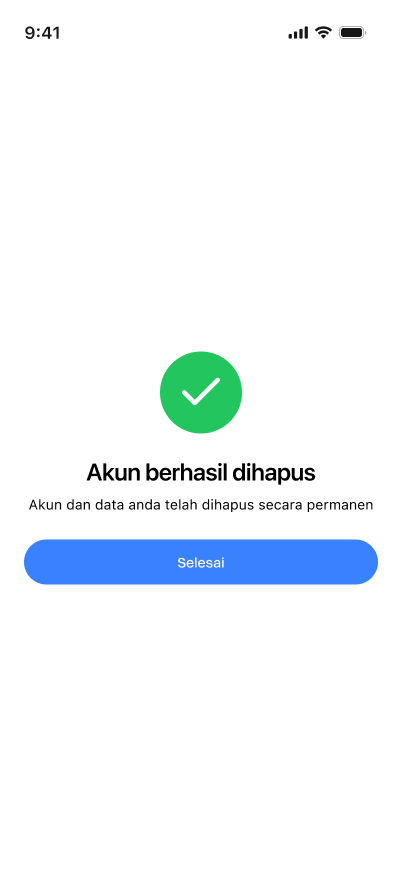 Konfirmasi bahwa akun dan data Doitpay Mobile berhasil dihapus secara permanen