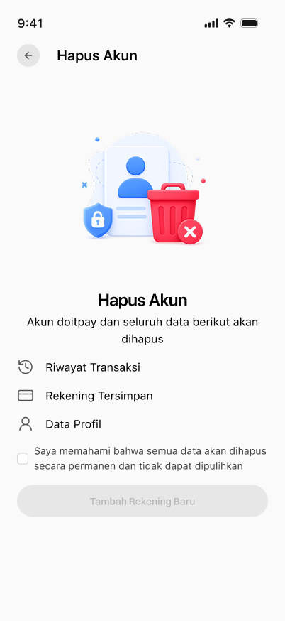 Halaman Hapus Akun sebelum persetujuan dicentang