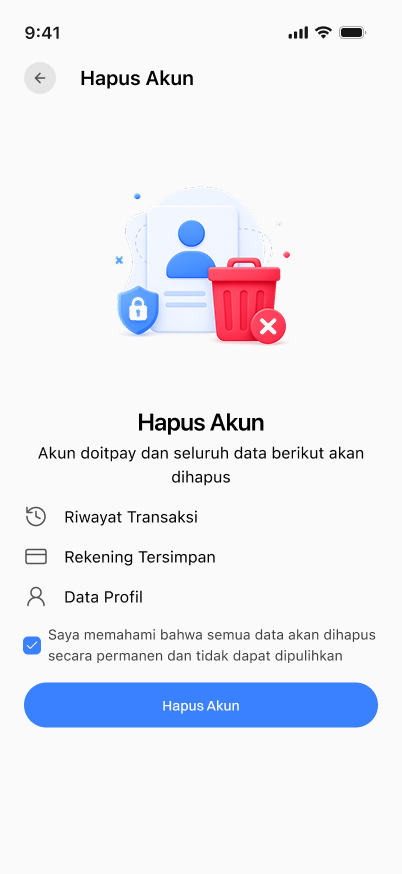 Halaman Hapus Akun setelah persetujuan dicentang