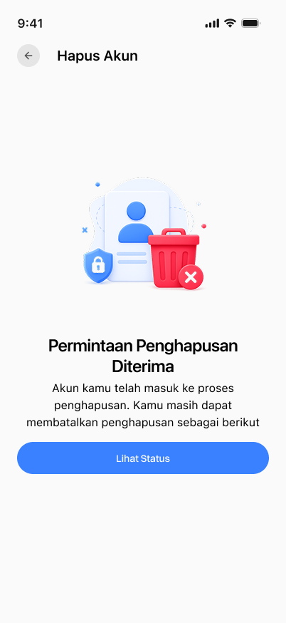 Notifikasi bahwa permintaan penghapusan akun telah diterima